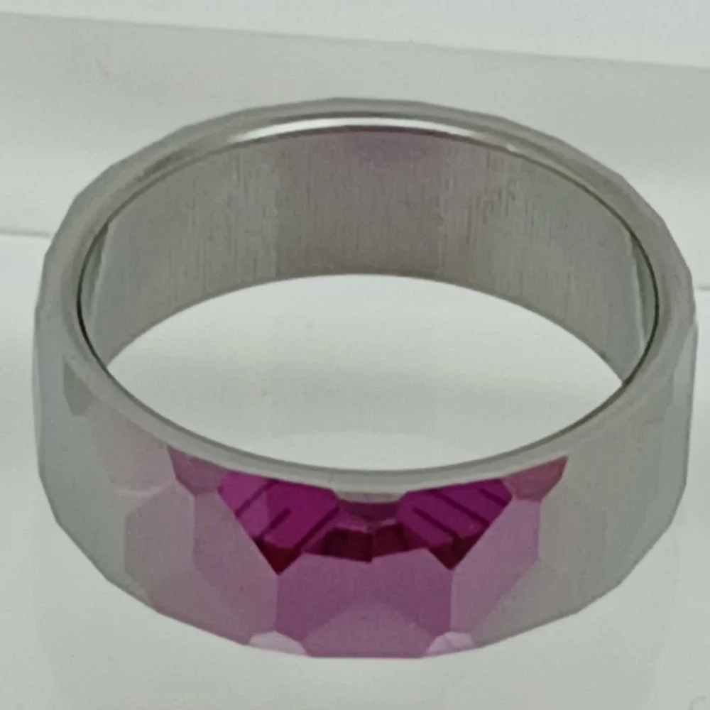 Vintage Tungsten Carbide Faceted Band Ring Mens Size 11.5 8mm Silver 90s Y2K NOS